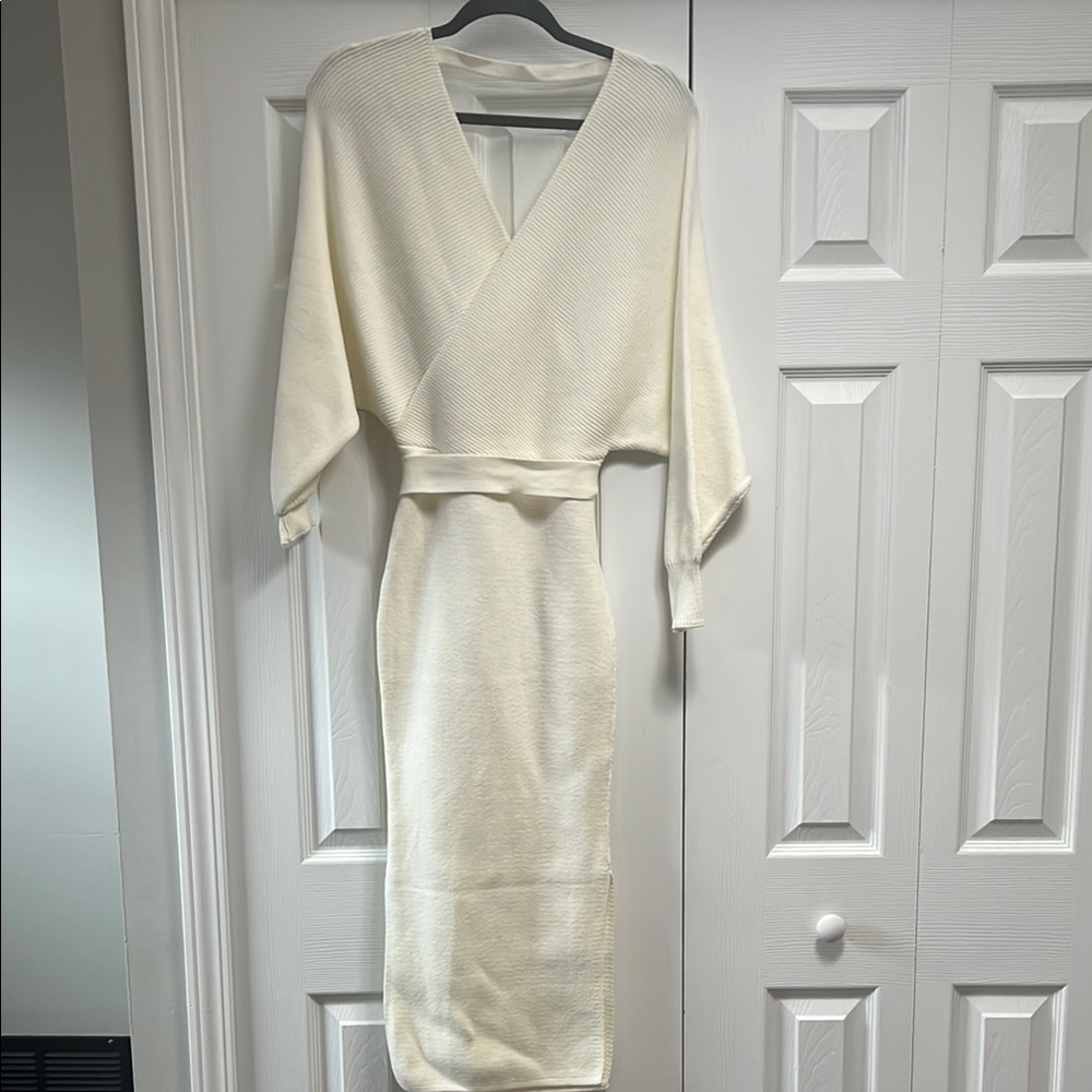 Petal & Pup Cream Wrap Midi Dress with Dolman Sleeves